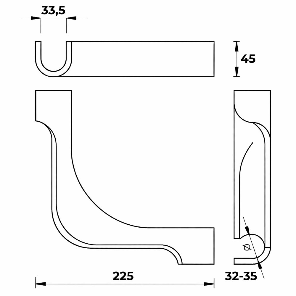 MARROY oblúk vodiaci plastový MAGGIO pre rúrky Ø32-35 mm, MRY249010510, 8585053369066, vodiaci oblúk, vodiaci oblúk pre podlahovku, oblúk pre rúrky podlahového kúrenia, ochranný oblúk na rúrky, vodiaci oblúk 90°, príslušenstvo pre podlahové kúrenie, rozmery