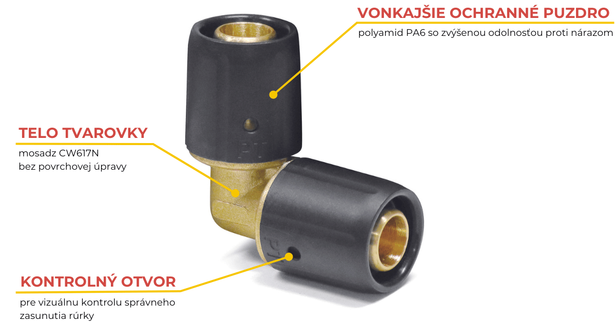 MARROY koleno nasúvacie pushTEXX mosadz 90°, tvarovky push, tvarovky pre plasthliníkové rúrky, tvarovky pre podlahové kúrenie, tvarovky pre rozvody kúrenia, tvarovky pre rozvody vody, Nemecké tvarovky, push fitingi, popis