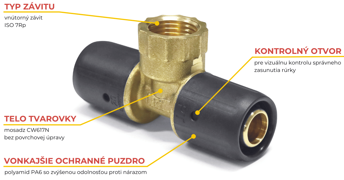 MARROY T-kus nasúvací pushTEXX mosadz prechodový 16 x 2 - Rp1/2" - 16 x 2 s vnútorným závitom, tvarovky pre plasthliníkové rúrky, tvarovky pre podlahové kúrenie, tvarovky pre rozvody kúrenia, tvarovky pre rozvody vody, Nemecké tvarovky, push fitingi, popis
