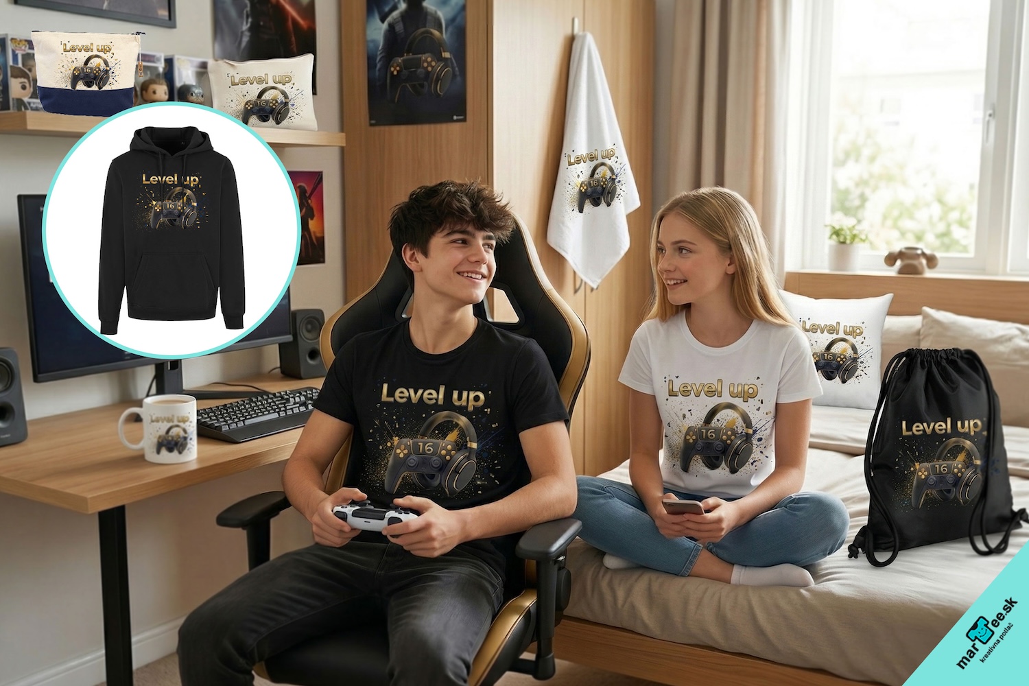 Grafický-motív-originálna-mikina-s-potlačou-Level-up-playstation