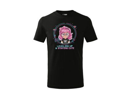 Detské basic čierne tričko s potlačou Gamer girl