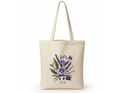 Template Taška Purple embroidery flowers with initials