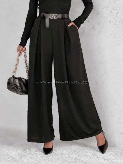 Černé kalhoty DALIA s širokými nohavicemi do XL