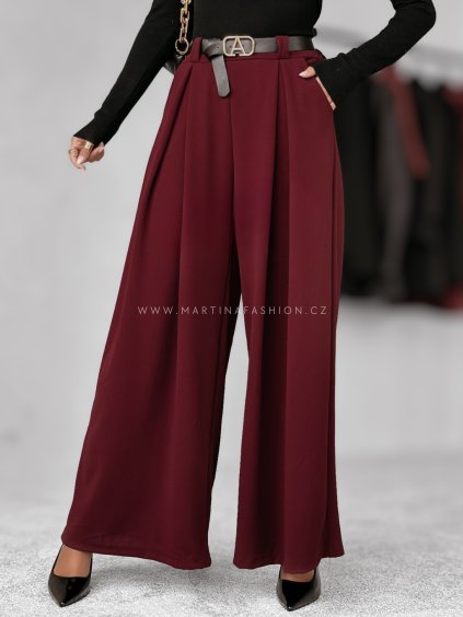Bordo kalhoty DALIA s širokými nohavicemi do XL