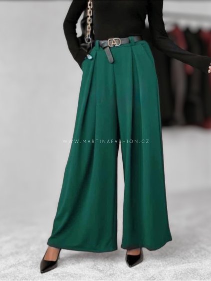 Zelené kalhoty DALIA s širokými nohavicemi do XL