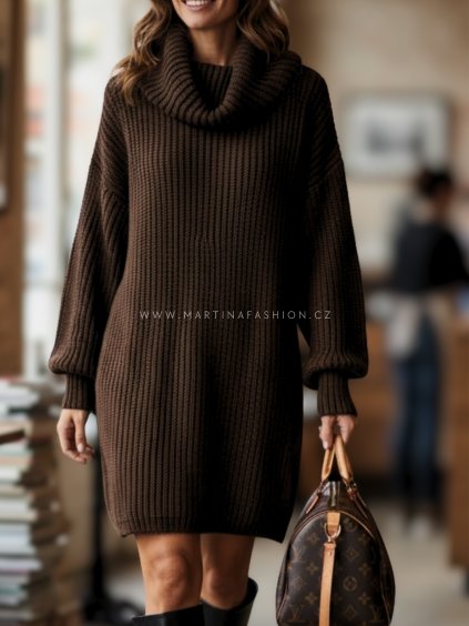 Čokoládový dlouhý svetr ISABELLE s rolákem