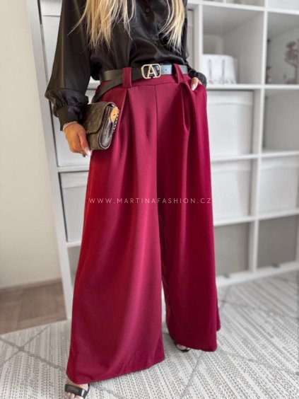 Široké elegantní kalhoty BIANCA bordo do 4XL
