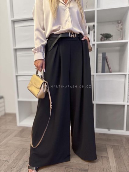 Široké elegantní kalhoty BIANCA černé do 4XL