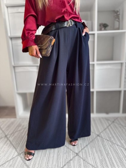 Široké elegantní kalhoty BIANCA tmavě modré do 4XL