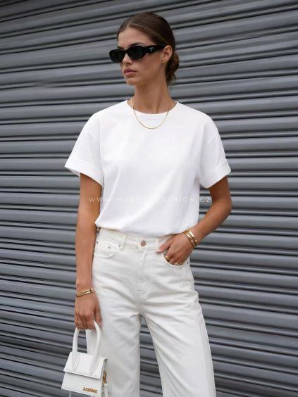 Bílé bavlněné basic tričko AURINA