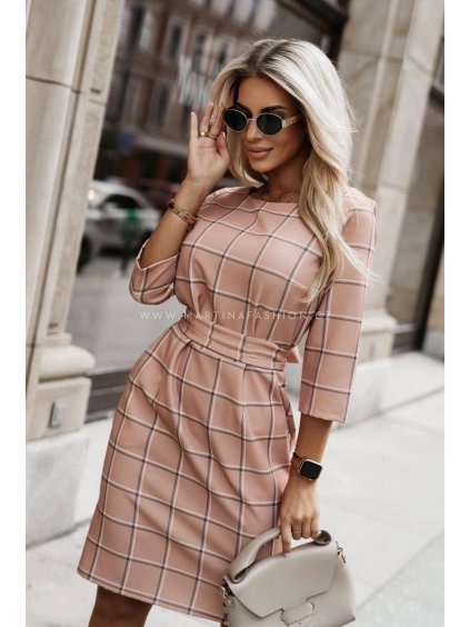 Růžové kostkované šaty TRELLA