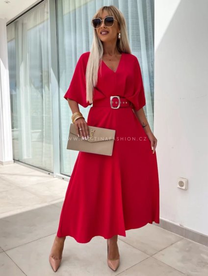 Červené maxi šaty LEXIA s páskem