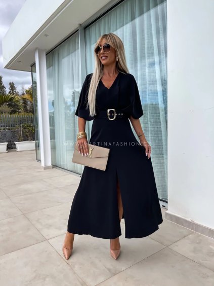 Černé maxi šaty LEXIA s páskem