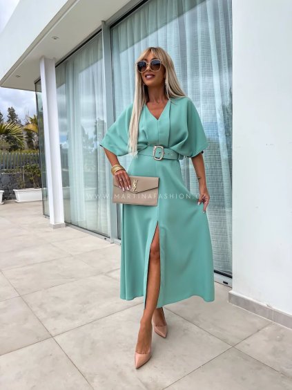 Mentolové maxi šaty LEXIA s páskem