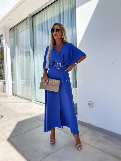 Královsky modré maxi šaty LEXIA s páskem