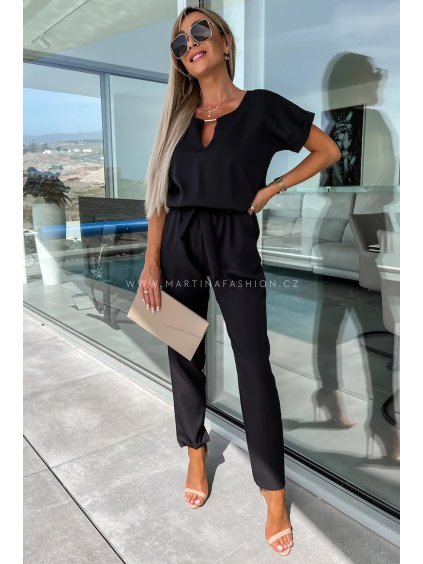 Černý elegantní overal KELLY s páskem