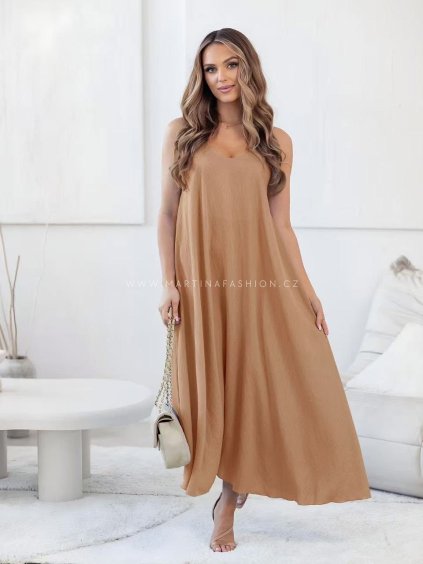 Béžové maxi šaty NALEYA na ramínka