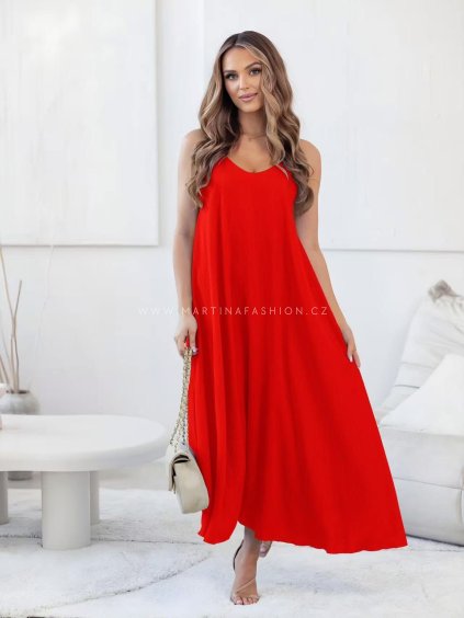 Červené maxi šaty NALEYA na ramínka
