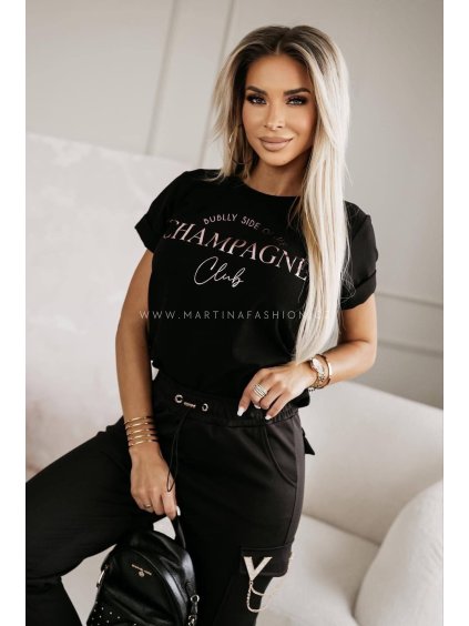 Černé triko CHAMPAGNE