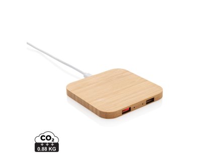 Bambusová bezdrôtová nabíjačka 5W s USB (Farba hnedá)