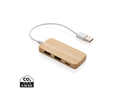 Bambusový USB hub s USB C (Farba hnedá)