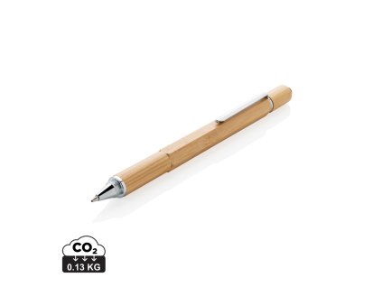 Multifunkčné pero 5 v 1 z bambusu (Farba hnedá)