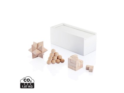 Drevená sada hlavolamov 3ks (Farba biela)