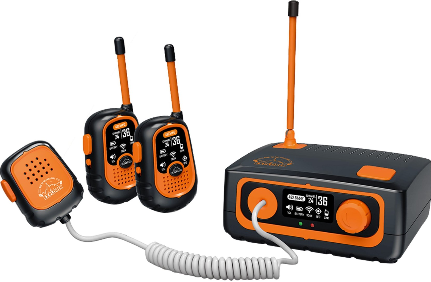 Funkční vysílačky pro děti se stanicí - dosah až 300 metrů - oranžové -  Martonie