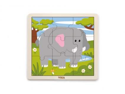 Dřevěné puzzle 9 dílků - slon