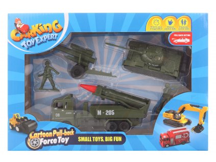 Vojenská sad pro děti - raketomet, tank, kanón a 2 figurky vojáčků