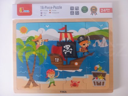 Dřevěné puzzle 16 dílků - piráti