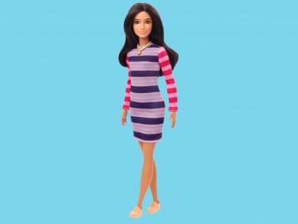 23585 barbie modelka pruhovane saty s dlouhymi rukavy (1)