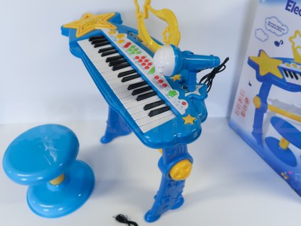 Piáno elektronické, 37 kláves, s mikrofonem a stoličkou - modré 50 x 19,5 x 54,5 cm