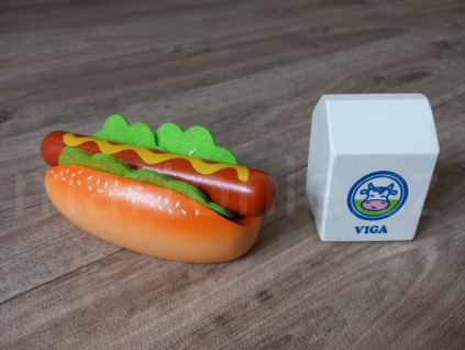 Viga Dřevěná sada Hotdog a mléko
