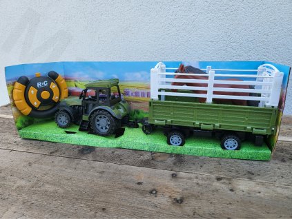 Traktor s vlečkou RC na dálkové ovládání 45 cm s figurkou koně
