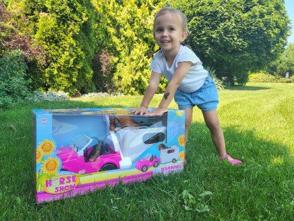 Auto pro panenky s přívěsem a česacím koněm - 55 cm