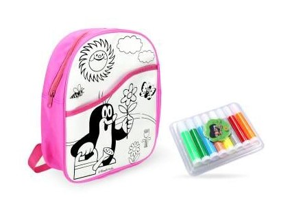 Batoh Krtek vymalovávací růžový 30 cm + 8 fixů