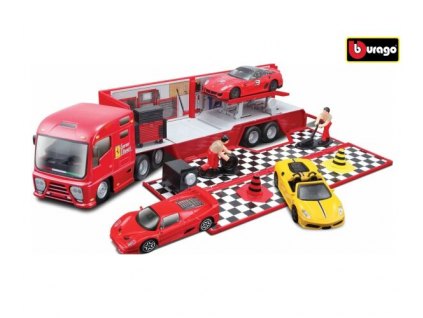 Bburago Auto s přívěsem s doplňky Ferrari Race & Play plast v krabici 1:43