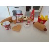 Potraviny do kuchyňky - FAST FOOD hranolky, bageta, nápoj, popcorn, párek v rohlíku, kečup, zmrzlina, koláček a další