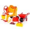 Velká stavební míchačka pro děti s dětským kolečkem, lopatou a zednickou sadou