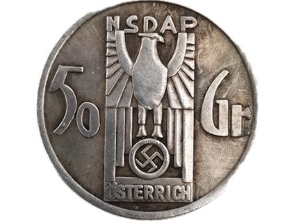 „Lícová strana medaile Weihnachtsspende NSDAP v Rakousku s orlicí nad svastikou“