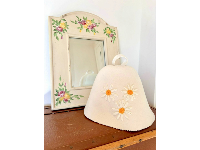 Čepice do sauny s výšivkou květin