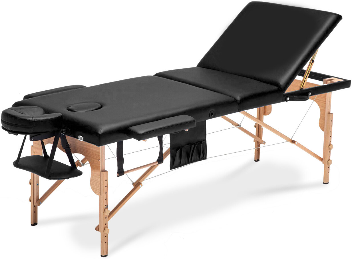 Drevený masážny stôl BodyFit 3 segmentový - čierny, 195 x 70,5cm