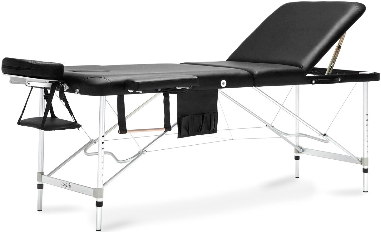 Hliníkový masážny stôl BodyFit 3 segmentový - čierny,195 x 70,5cm