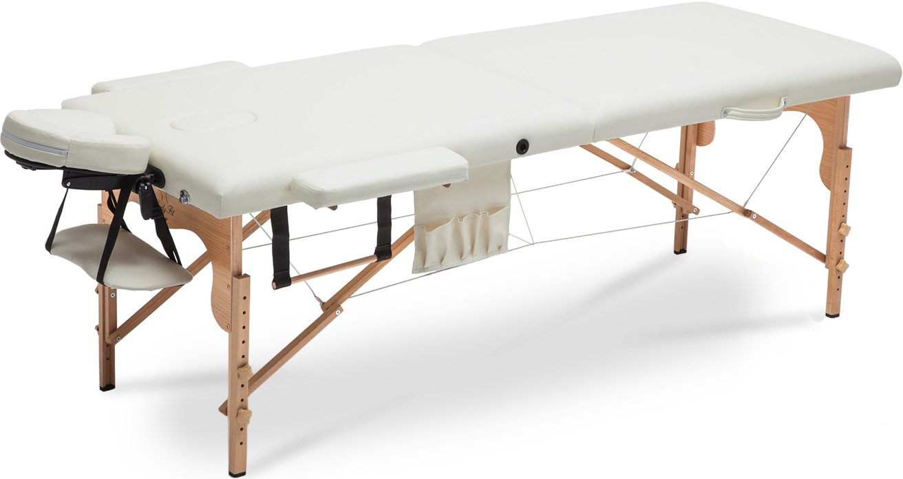 Drevený masážny stôl BodyFit 2 segmentový - krémový,195 x 70,5cm