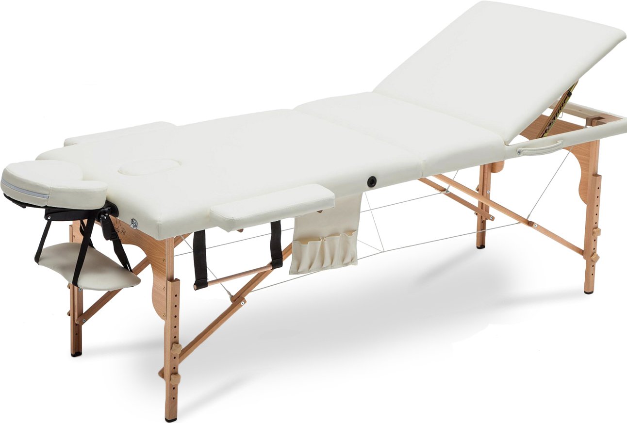Drevený masážny stôl BodyFit 3 segmentový - krémový, 195 x 70,5cm