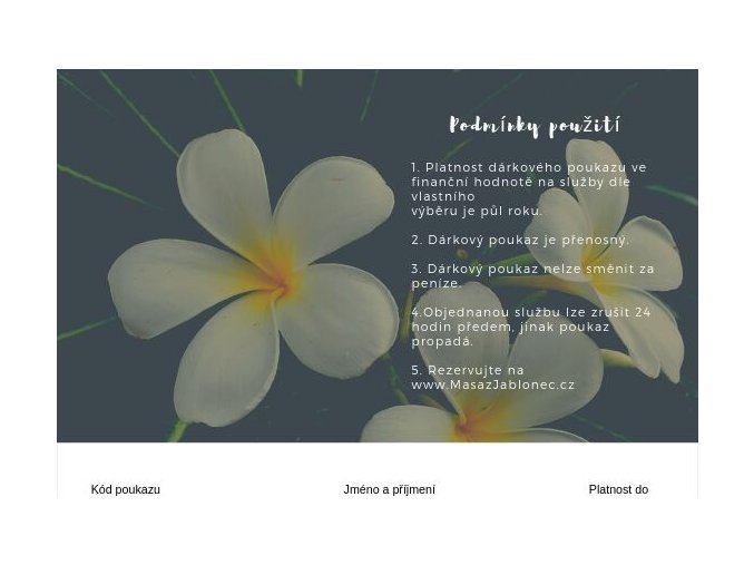 Dárkový poukaz Masáže Jablonec nad Nisou Lucie Dušková zadní strana