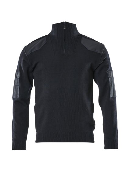 Pletený svetr s krátkým zipem Černá modrá (Velikost XL)