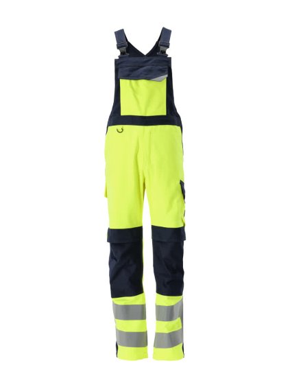Kalhoty s laclem a kolenními kapsami Hi-vis žlutá/černo modrá (Velikost 68)