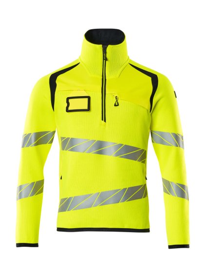 Pletený svetr s krátkým zipem Hi-vis žlutá/černo modrá (Velikost XL)